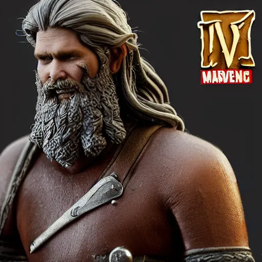 Image similar to of a 3d clay model of a viking from valhalla, ultra fine detail, hair strands, ultra high resolution, fine texture detail, miniature painting techniques, perfect proportions, marvel cinematic universe, eric bana