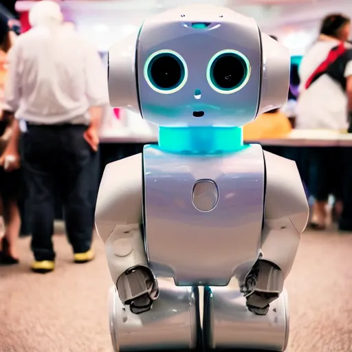 Prompt: LAS VEGAS, NV JUNE 7 2024: One of the cutest self-aware robots to emerge from the friendly-future-technology-portal.