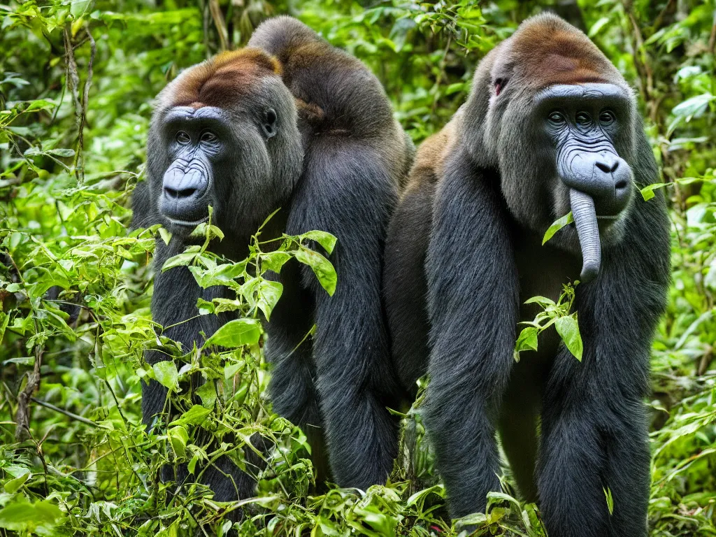 Prompt: Award-winning nature photo of a gorillaphant in the jungle