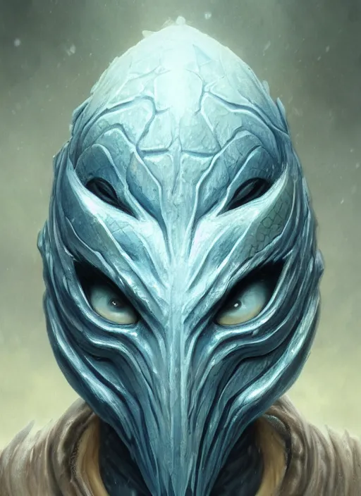 Image similar to winter blizzard mf doom reptile eyes, blue frozen glacier skin. intricate, elegant, highly detailed, centered, digital painting, artstation, concept art, smooth, sharp focus, illustration, artgerm, tomasz alen kopera, peter mohrbacher, donato giancola, joseph christian leyendecker, wlop, frank frazetta