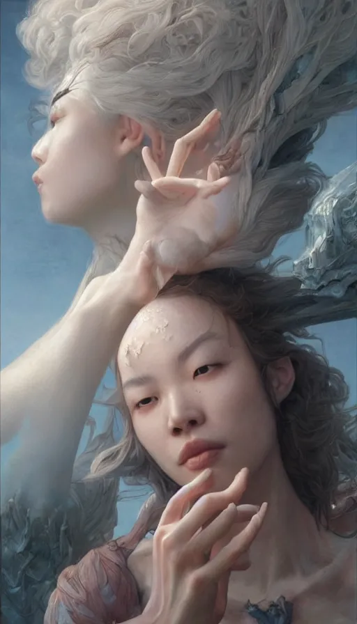 Prompt: epic masterpiece michelle ang, sweaty skin, hyperrealistic, octane render, cinematic, beautiful face and flawless skin, perfect hands, 5 fingers, by edgar maxence and ross tran and michael whelan, legends of runeterra