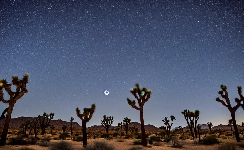 Image similar to night sky with joshua trees lit by moonlight