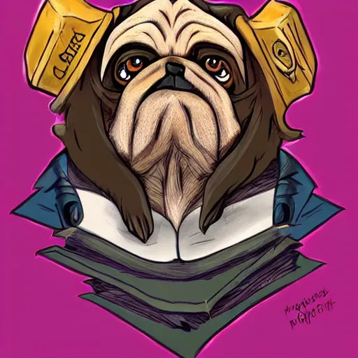 Image similar to harry pugger, from the pugworts school of witchcraft and wizardry, trending on artstation