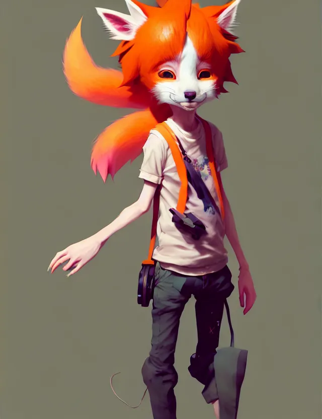 Image similar to a beautiful fullbody portrait of a cute anime boy with orange hair and pink fox ears. character design by cory loftis, fenghua zhong, ryohei hase, ismail inceoglu and ruan jia. artstation, volumetric light, detailed, photorealistic, fantasy, rendered in octane