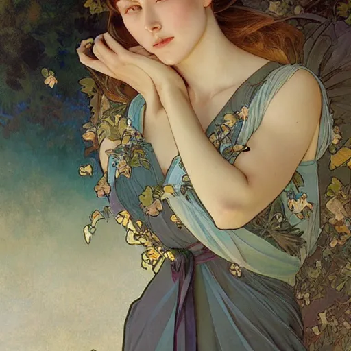 Prompt: a beautiful scenic painting by artgerm and wlop and alphonse mucha