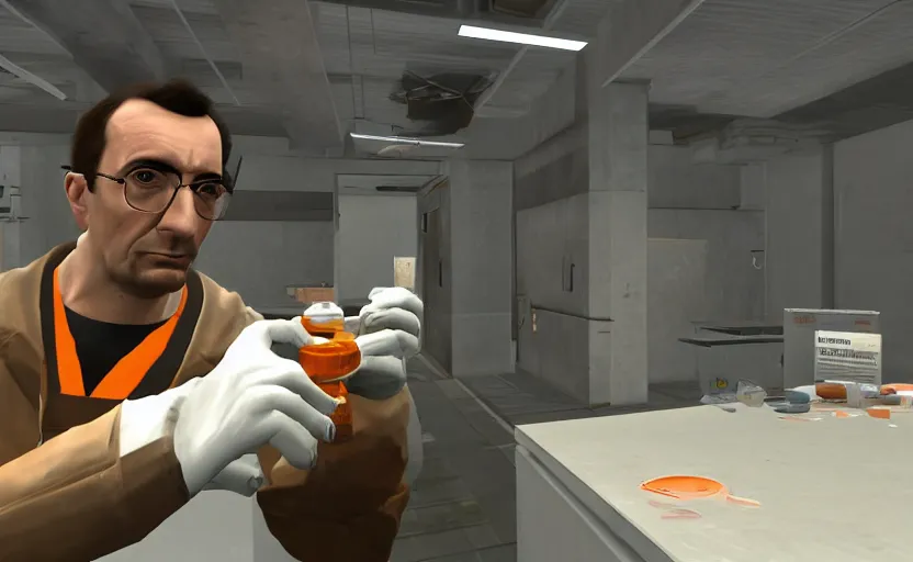 Image similar to half life 1 scientist eating chunks out of the test sample