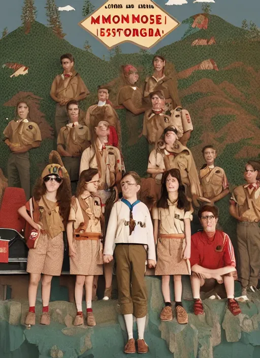 Prompt: scene from Moonrise Kingdom, Wes Anderson, retro, 8k, cinematic, ultra sharp detailed digital art