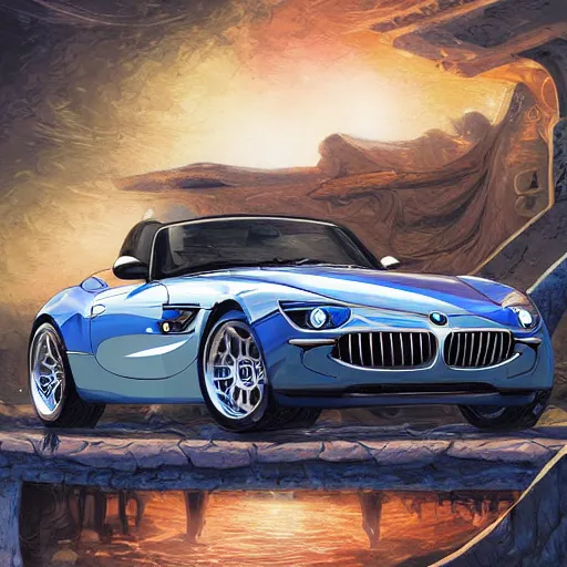 Prompt: bmw z 8 colorful, fantasy, intricate, highly detailed, digital painting, hq, trending on artstation, illustration, style of stanley artgerm and greg rutkowski and dan mumford