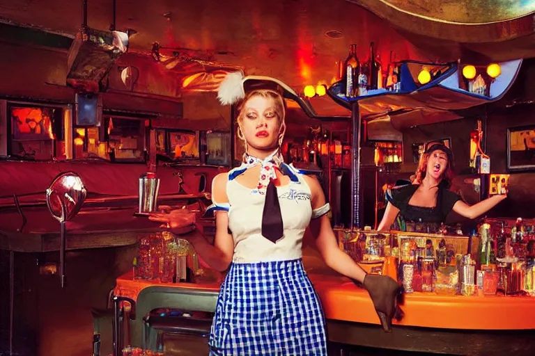 Image similar to singing waitress in a bar by david lachapelle