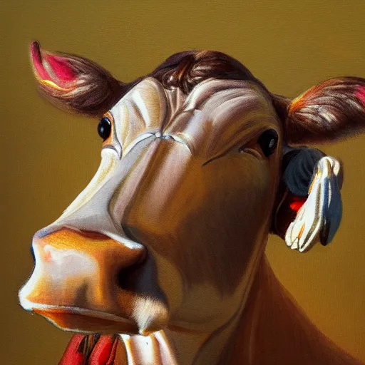 Image similar to a holy cow talking on the phone, photorealism