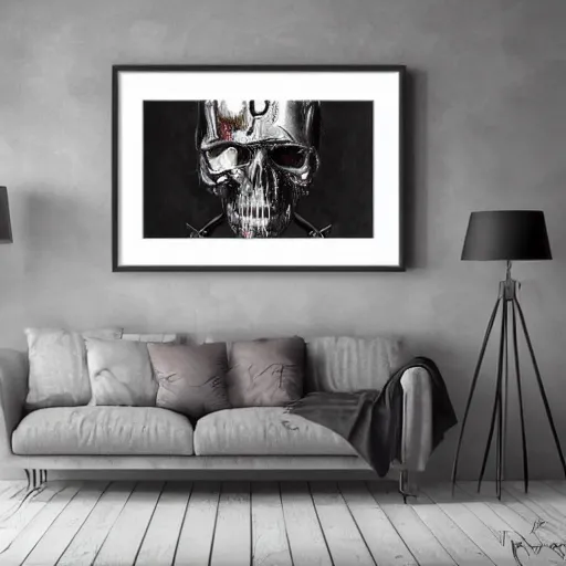 Image similar to terminator steel skeleton, looking away from camera, framed painting, digital painting, concept art, hyperrealism vrubel