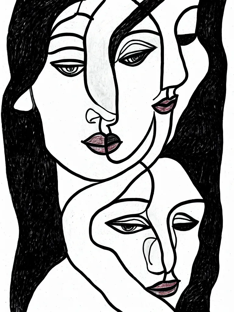 Image similar to beautiful intricate female portrait, one line drawing, bold sketch inspired by bauhaus and henri matisse.