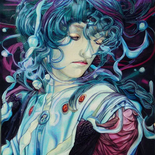 Image similar to a painting in the style of ayami kojima and in the style of james jean.