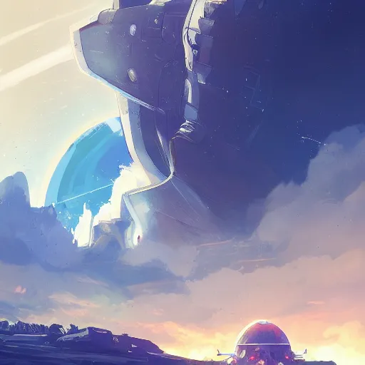 Image similar to a spaceship crashed into a foreign planet, wasteland. The spaceship is buried in the ground. beautiful white clouds. in the style of digital art, artstation trending, rossdraws, breath of the wild