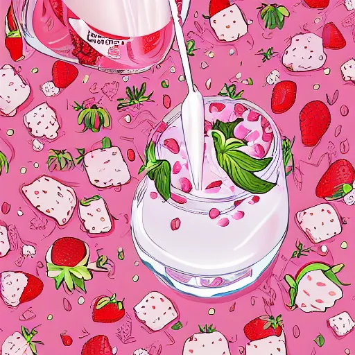 Image similar to a hyperdetailed strawberry milk poster, 4 k hd wallpaper illustration