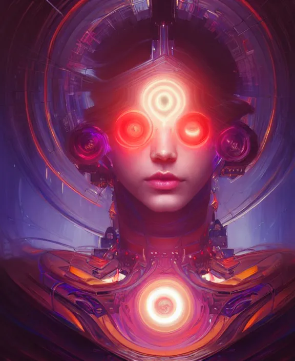 Image similar to a whirlwind of souls rushing inside the metaverse, half body, glowin eyes, android, cyborg, cyberpunk face, by loish, d & d, fantasy, intricate, elegant, highly detailed, colorful, vivid color, digital painting, artstation, concept art, art by artgerm and greg rutkowski and alphonse mucha and ruan jia