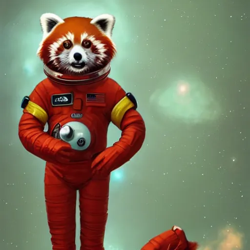 Image similar to red panda in a spacesuit in space having an epiphany nebula in the background, trending on artstation, highly detailed