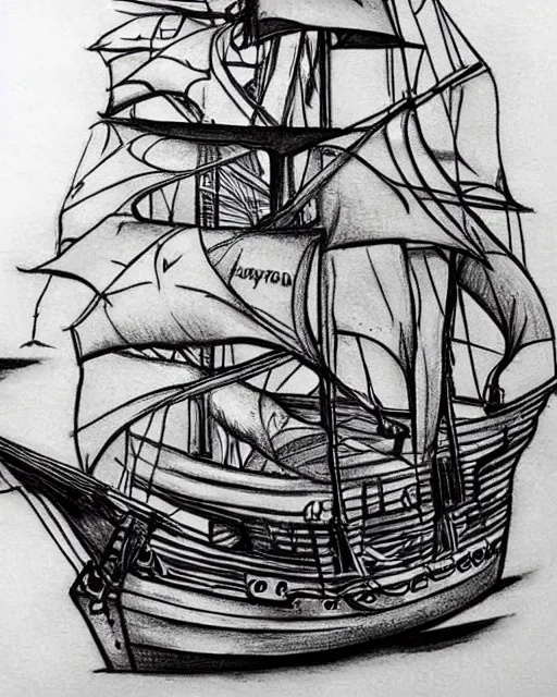 A tattoo design sketch of a realistic pirate ship, on | Stable ...