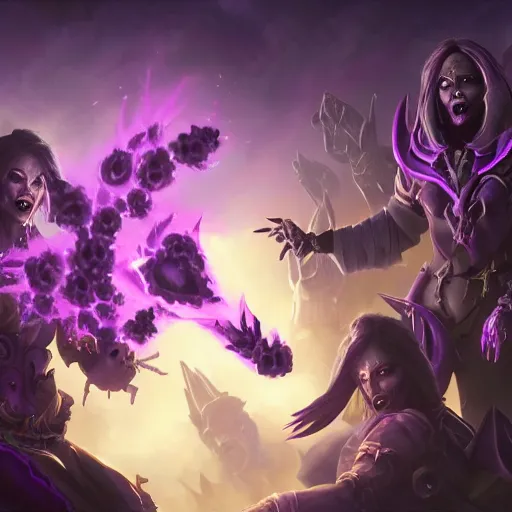 Prompt: arcane style void zombies, violet spike smoke, bright art masterpiece artstation. 8k, sharp high quality artwork in style of Jose Daniel Cabrera Pena and Greg Rutkowski, concept art by Tooth Wu, blizzard warcraft artwork, hearthstone card game artwork, violet flower, violet flower, violet flower, portal