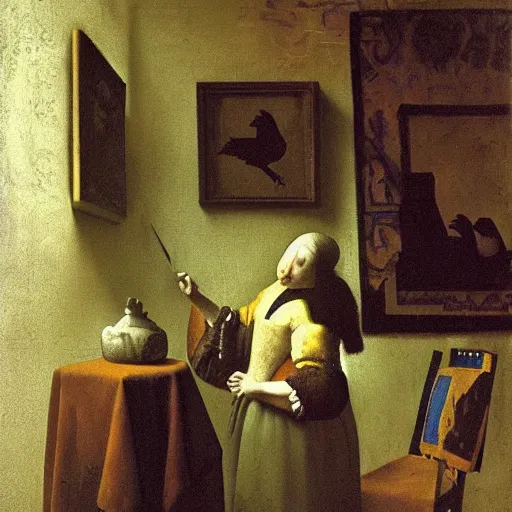 Image similar to painting of smoking ravens, Johannes Vermeer