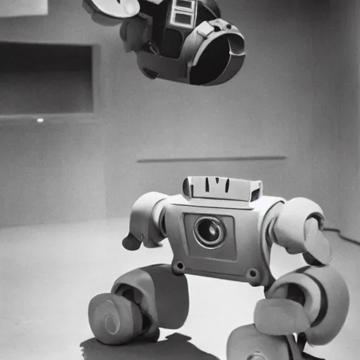 Prompt: clunky boxy 1 9 5 0 s movie robot, live action, real life, 5 0 s sci - fi film scene of a kid meeting a friendly robot