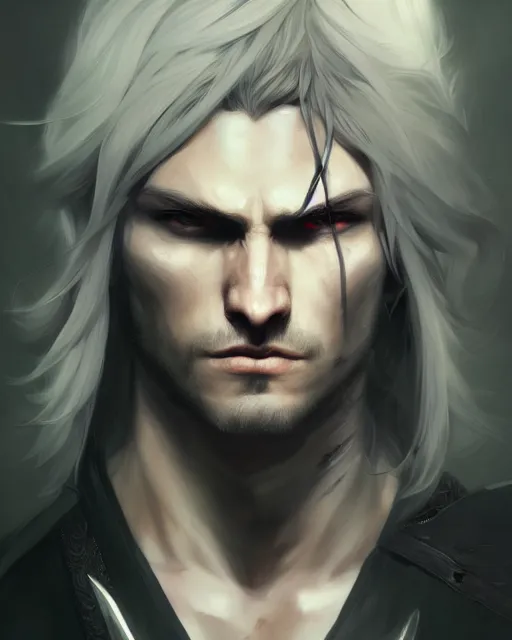 ominous assassin, handsome male, white long hair, | Stable Diffusion ...