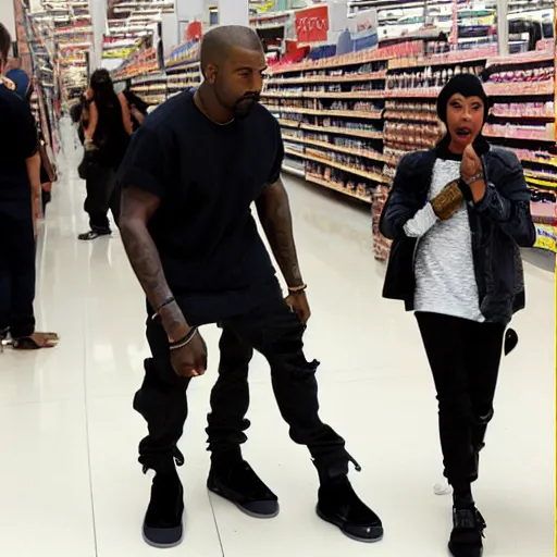 Prompt: kanye west goes goblin mode in the middle of a target aisle