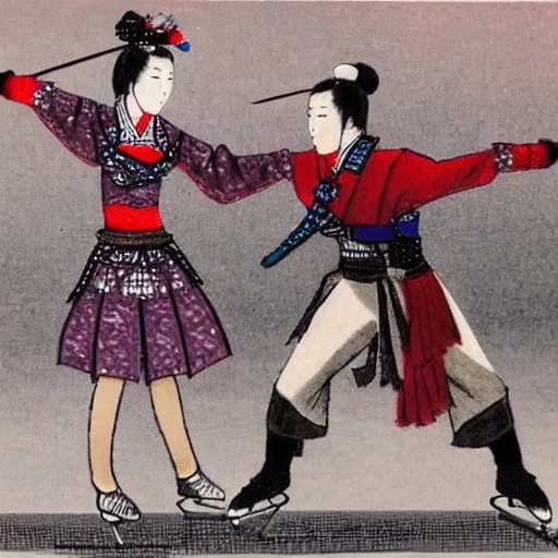 Image similar to figure skating by samurai warriors