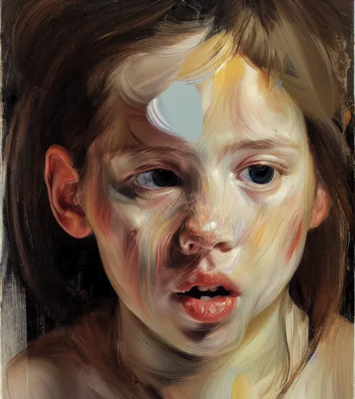 Prompt: Portrait of a girl by Jenny Saville, Abstract brush strokes