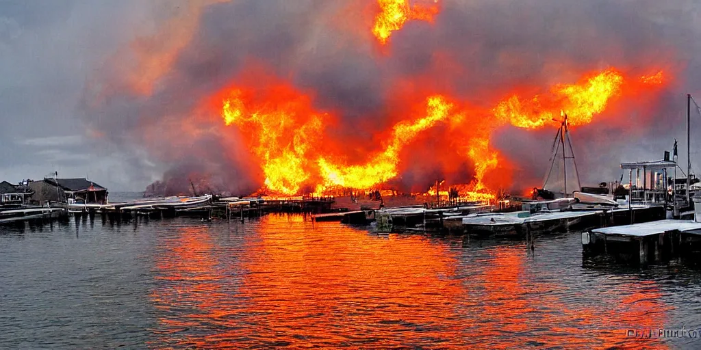 Image similar to boat harbor on fire by david burton