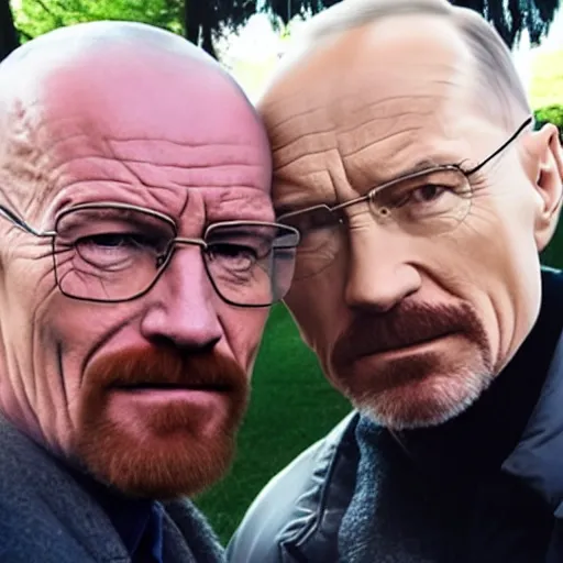 Image similar to walter white and putin in the park, selfie