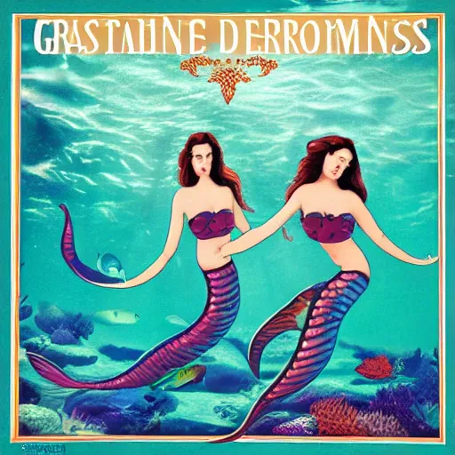 Prompt: arresting mermaids, album cover