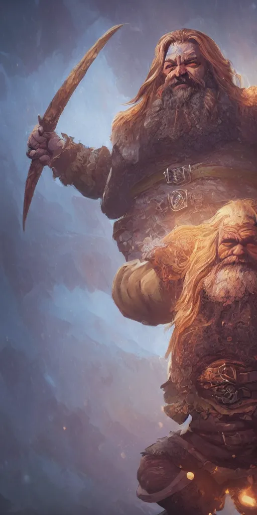 Image similar to A fantasy comic book style portrait painting of a dwarf warrior in a stunning fantasy landscape, unreal 5, DAZ, hyperrealistic, octane render, RPG portrait, dynamic lighting