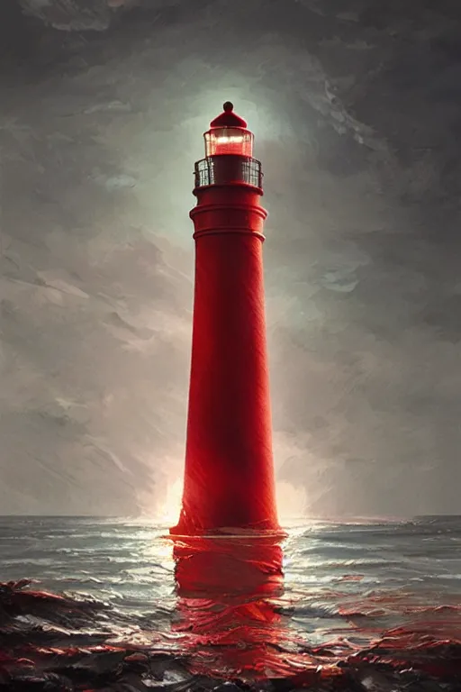 Image similar to a red and white lighthouse inside a clear bottle, very fancy whiskey bottle, intricate concept painting by tooth wu and wlop and beeple and dan mumford and greg rutkowski