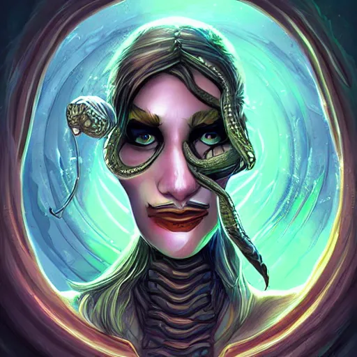 Image similar to snake-face lady, snake-face lady, snake-face lady, epic fantasy digital art, fantasy style art, fantasy hearthstone art style