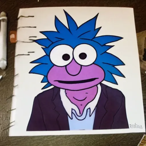 Image similar to Rick Sanchez in the style of a muppet