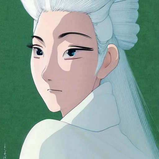 Prompt: Portrait of a japanese princess young lady, with white hair!!!! beauty artwork by Studio Ghibli, white hair