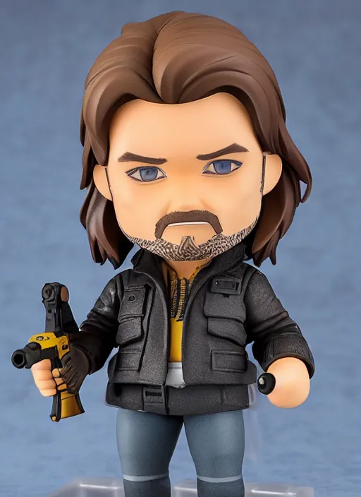 Image similar to kurt russell, a nendoroid of kurt russell figurine, arctic parka, flame thrower, john carpenters the thing, realistic face, detailed product photo