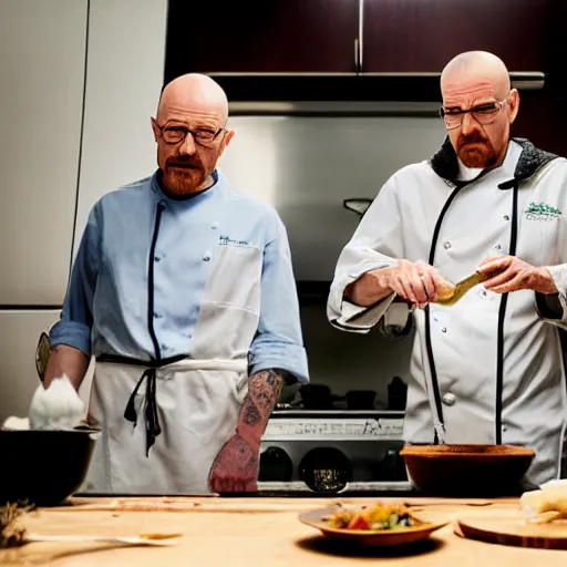 Image similar to walter white and jesse pinkman cooking dinner, high resolution, dslr photo, shot on nikon d 3 2 0 0