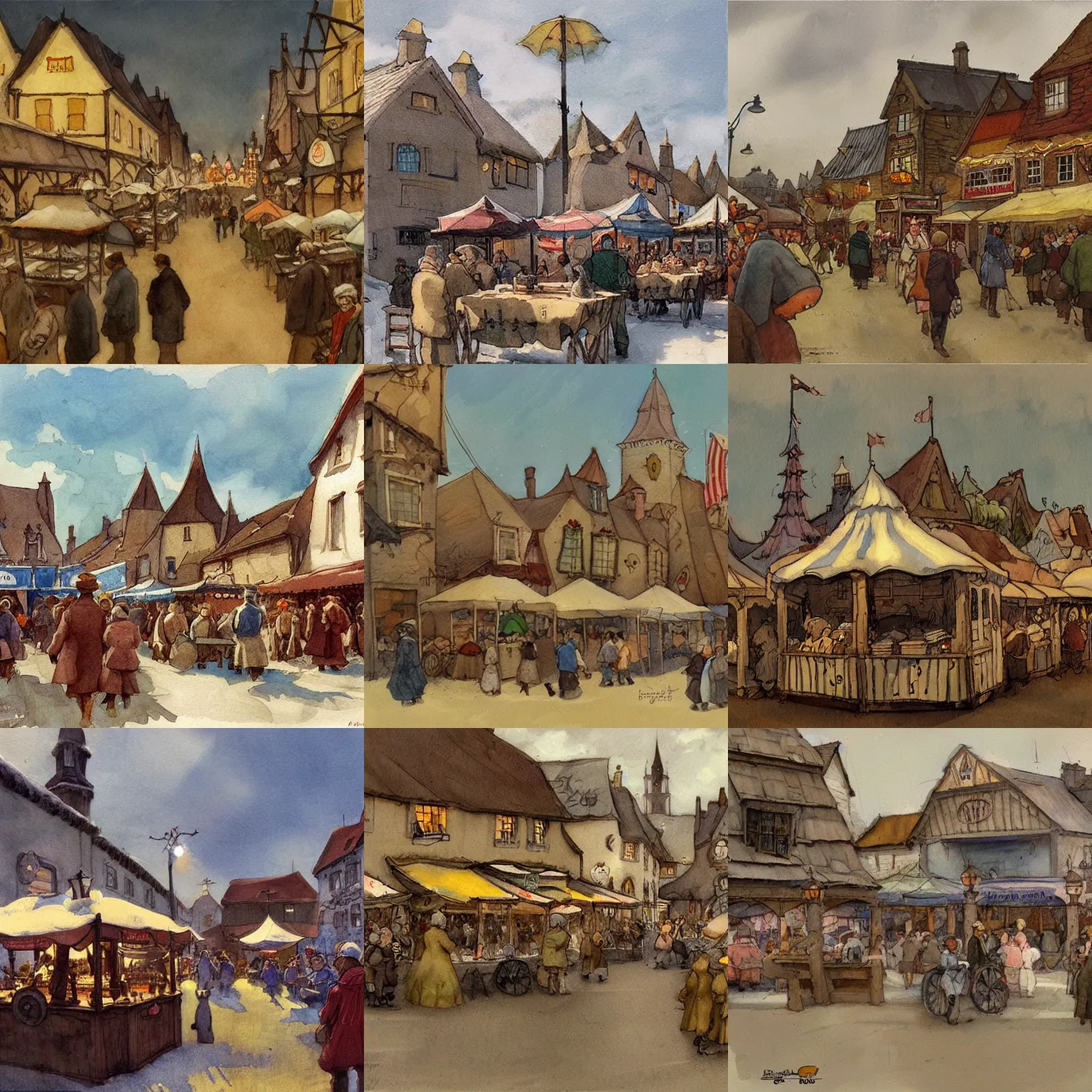 Prompt: a beautiful artwork of a small town fair by anton pieck, featured on artstation