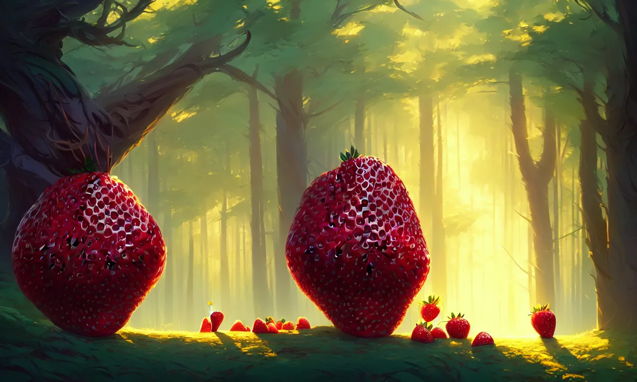 Image similar to Dark forest a large strawberry in the foreground, behance hd by Jesper Ejsing, by RHADS, Makoto Shinkai and Lois van baarle, ilya kuvshinov, rossdraws global illumination