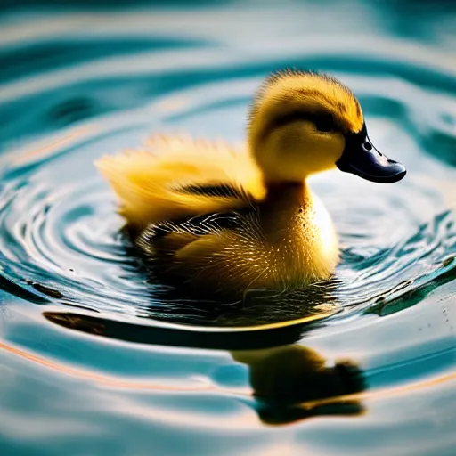 Image similar to cute duckling swimming in a small bowl of water, photography, minimalistic, 8 k