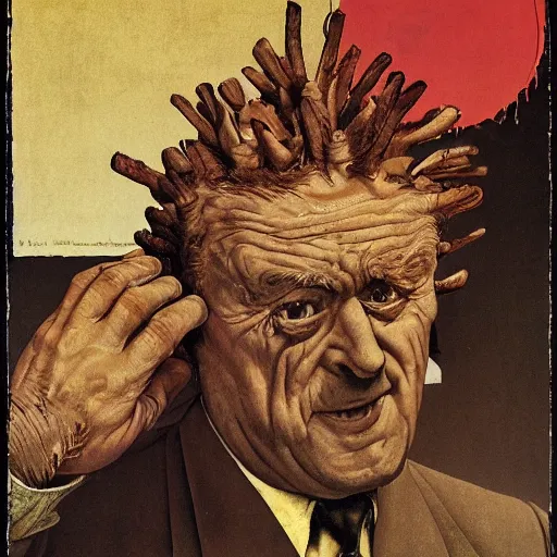 Image similar to pine cone headed man with hard black eyes very surprised, rule of thirds, super sharp, 4 k, ultra detailed, norman rockwell, richard corben.