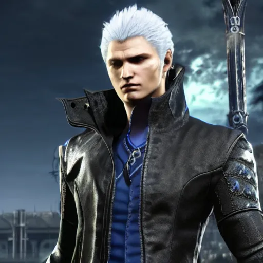 Prompt: Vergil, from dmc5, son of Sparda, beautiful, 4k, detailed face, aesthetic, realistic face, cool