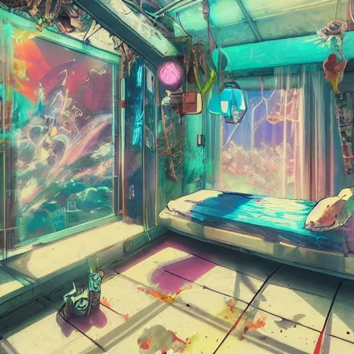 Bức tranh nền anime được vẽ bằng sơn nội thất của phòng ngủ này có màu sắc tươi sáng và vô cùng bắt mắt. Với sự ổn định và cân đối trong thiết kế, tựa như bạn đang được sống trong một thế giới hoàn toàn mới và đầy sáng tạo.