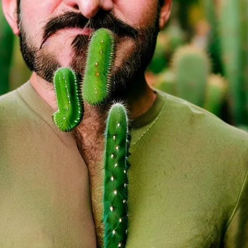 Image similar to cactus grown on man's face instead of beards, 5 0 mm