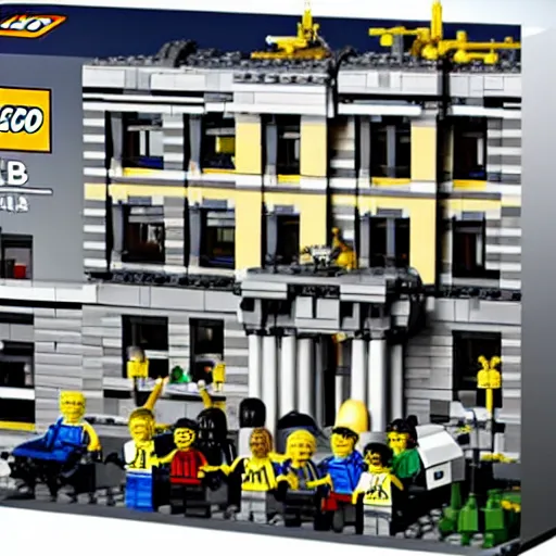 Image similar to tv advertisement for the mar a lago fbi raid lego set