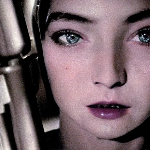 Image similar to movie still of the alien girl, cinematic composition, cinematic light, by david lynch and guillermo del toro