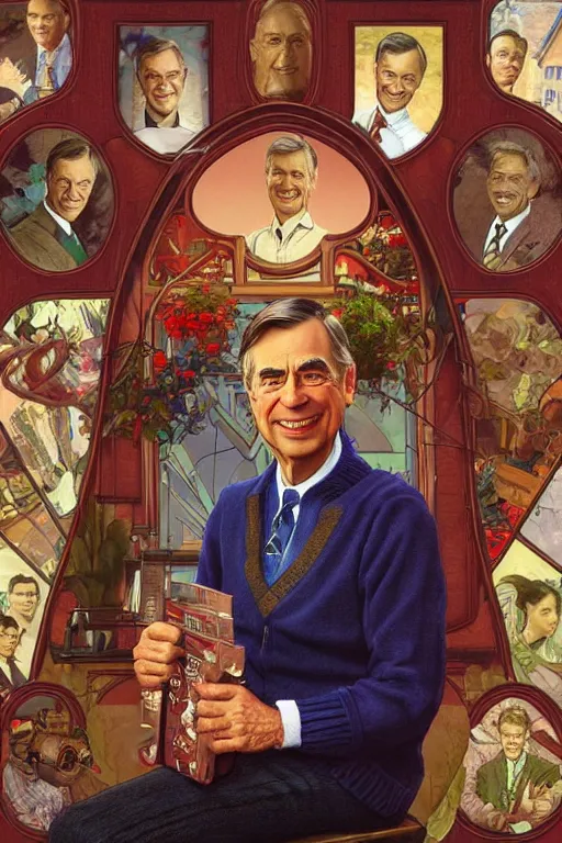 Prompt: mister rogers portrait, intricate, by stanley artgerm lau, greg rutkowski, thomas kindkade, alphonse mucha, loish, norman rockwell