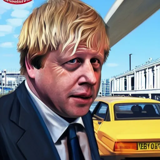 Prompt: boris johnson in GTA V, Cover art by Stephen Bliss, Boxart, loading screen